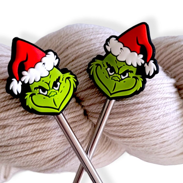 Christmas Grouch with Santa Hat Knitting Needle Point Protectors Needle Holder(Set of 2)