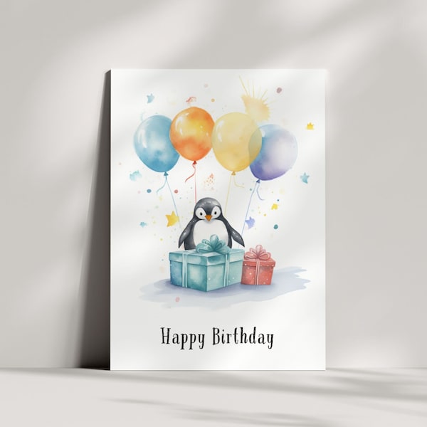 Jolie carte d'anniversaire et de voeux de pingouin