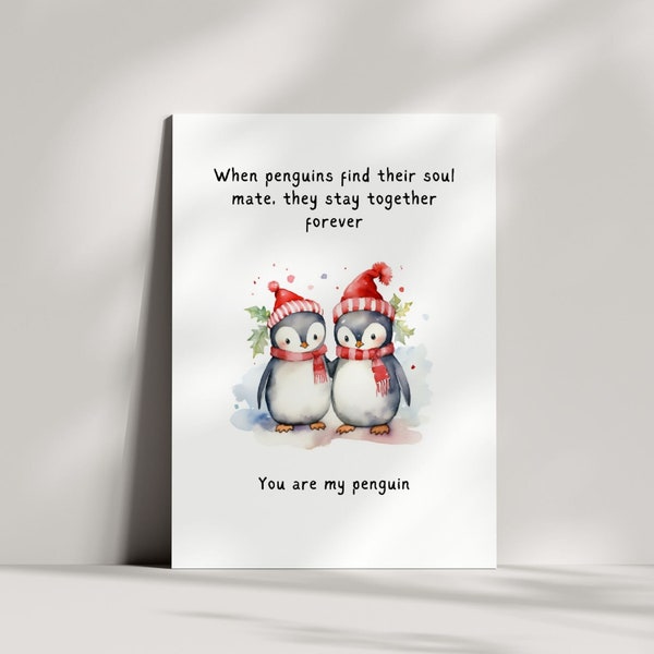 Cute Romantic Penguin Christmas Card