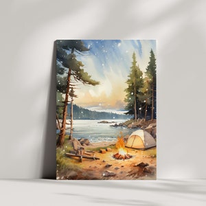 Aquarell Lagerfeuer & Camping - Grußkarten und Geburtstagskarte