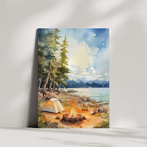 Watercolor Camping & Campfire - Cartão de Saudações e Aniversário