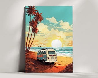 Amazing Sunset Campervan Greetings & Card, Unique Artwork