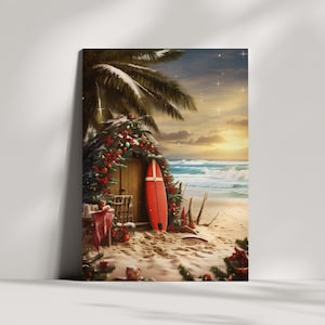 Noël sur la plage - Carte de Noël Surf sur l'océan