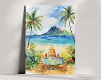 Watercolour Beach Birthday Card