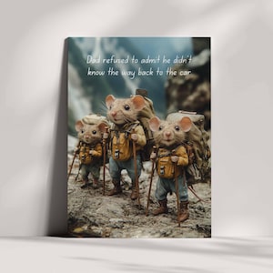 Souris faisant de la randonnée dans la nature, animaux rigolos, blagues de papa, carte de voeux d'anniversaire de haute qualité