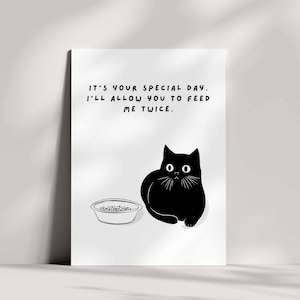 Chat impertinent - jour spécial, chat noir minimal, design animal drôle, carte de voeux d'anniversaire de haute qualité