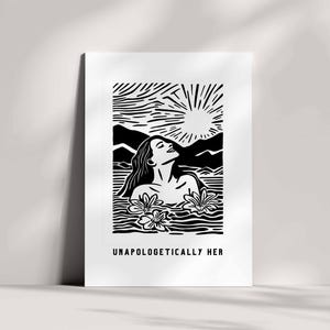 Unapologetically Her, minimalistisch design, zwart-wit, hoogwaardige verjaardags- en wenskaart