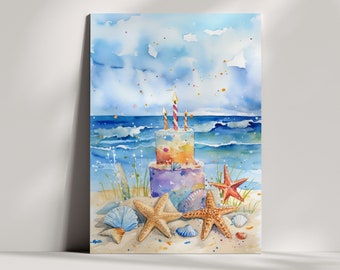 Birthday Splash Beach Watercolour Card