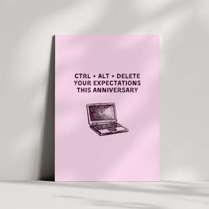 Ctrl + Alt + Del Je verwachtingen | Grappige jubileumkaart, voor hem en voor haar, hoge kwaliteit, minimal art