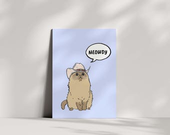 Cowboy Cat "Meowdy" Card: Funny Western Birthday Greetings