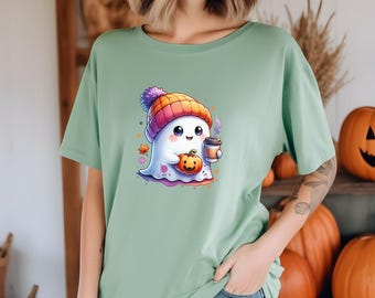 Halloween Geist Shirt, Damen Halloween Shirt, süßes Geist Komfort Farben Shirt, süßes Herbst Shirt, gruselige Saison Shirt, Halloween Shirt Geschenk