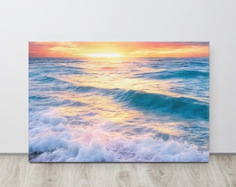 Sunset Beach Tropical Ocean, Wall Decor-Housing Warming Gift, Beach Canvas Art, Foto Ocean Waves, Beach Decor Draft
