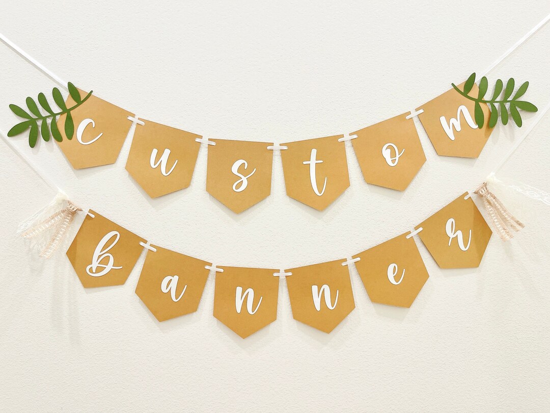 Custom Text Banner Cursive Letters Greenery Burlap Etsy