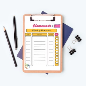 Afdrukbare huiswerkplanner | Huiswerkschema | Huiswerktracker | Huiswerklogboek | Opdrachtentracker | Direct downloaden