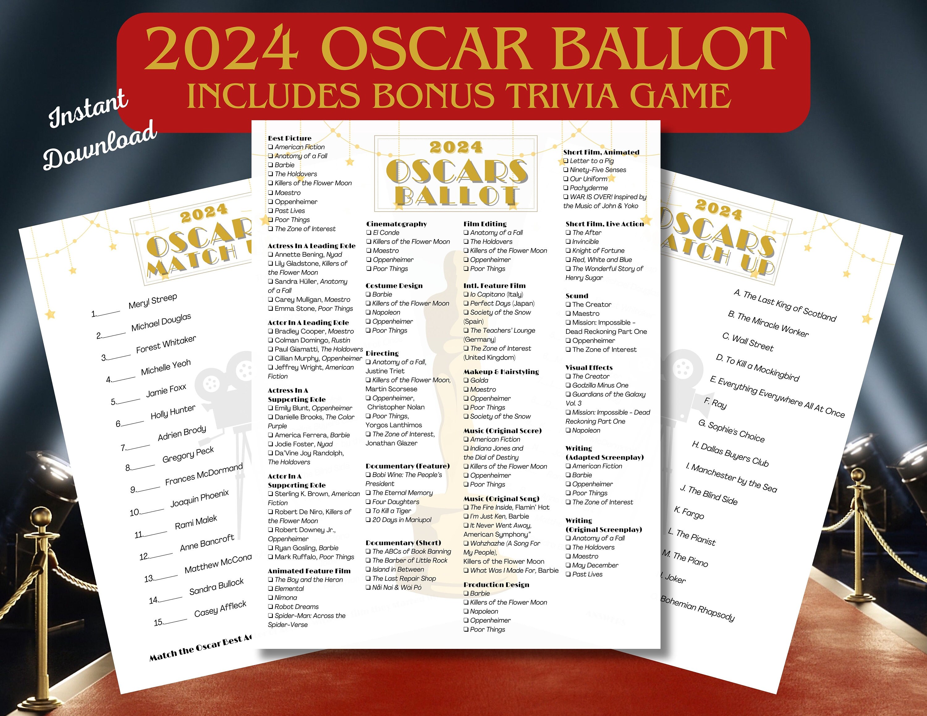 2024 Printable Oscars Ballot, Party Trivia Game, 2024 Oscars Watch Party Games for Adults, 96th ... 2024 Printable Oscars Ballot, Party Trivia Game, 2024 Oscars Watch Party Games for Adults, 96th ...