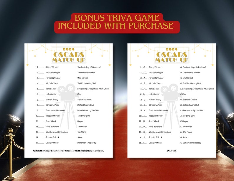 2024 Printable Oscars Ballot, Party Trivia Game, 2024 Oscars Watch