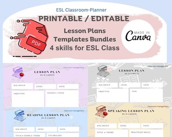 Modèle de plan de leçon ESL imprimable/modifiable pour 4 compétences - ressource pour enseignants ESL A4 / éducation des adultes / K-12