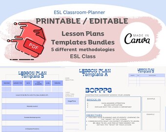 Modèles de plans de cours imprimables/modifiables et ensemble de cadres de planification pour les nouveaux enseignants d’anglais langue seconde / éducation des adultes / arts du langage / PPP/BOPPPS