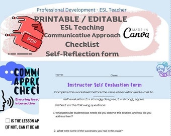 Liste de contrôle de l'approche communicative / Formulaire d'autoréflexion pour les nouveaux enseignants d'anglais langue seconde - PDF imprimable / Modifiable / Perfectionnement professionnel