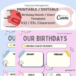 Verjaardagsmaand/grafiek voor K12/ESL klas bewerkbare PDF/afdrukbare PDF/minimalistisch