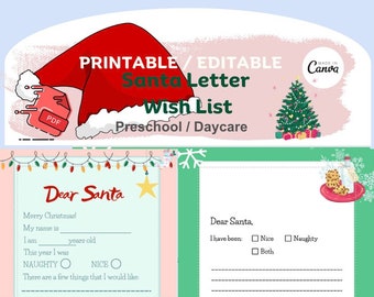 Lettre du Père Noël / Liste de souhaits du Père Noël pour la maternelle/la maternelle, la maternelle / la garderie / l’ensemble de modèles d’école à la maison / Téléchargement PDF instantané / Modifiable