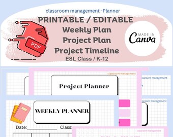 Planificateur hebdomadaire / Planificateur d’affectations / Chronologie du projet A4 pour la classe ESL / K-12 / Téléchargement numérique instantané PDF imprimable / Modifiable sur Canva