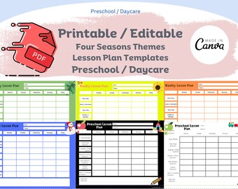 École maternelle/maternelle, modèle d’horaire pré-maternelle, téléchargement instantané, modifiable, imprimable, modèle de plan de cours hebdomadaire, thème des quatre saisons