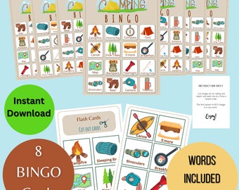Téléchargement instantané/Camping Bingo Game/Party/Birthday party games/kids birthday games/digital download/printable/camping ideas
