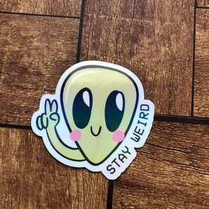 Naklejka „Stay Weird Alien”, holograficzna naklejka z kosmitą, zielony kosmita, modny, uroczy kosmita, naklejka na butelkę z wodą, naklejka na kubek, Kindle
