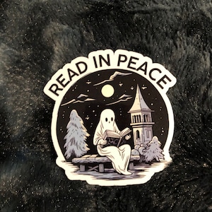 Read In Peace Sticker, Ghost Reading Sticker, Halloween Sticker, Spooky Season, Bookish Gift, Bookish Sticker, RIP, Bookish Ghost