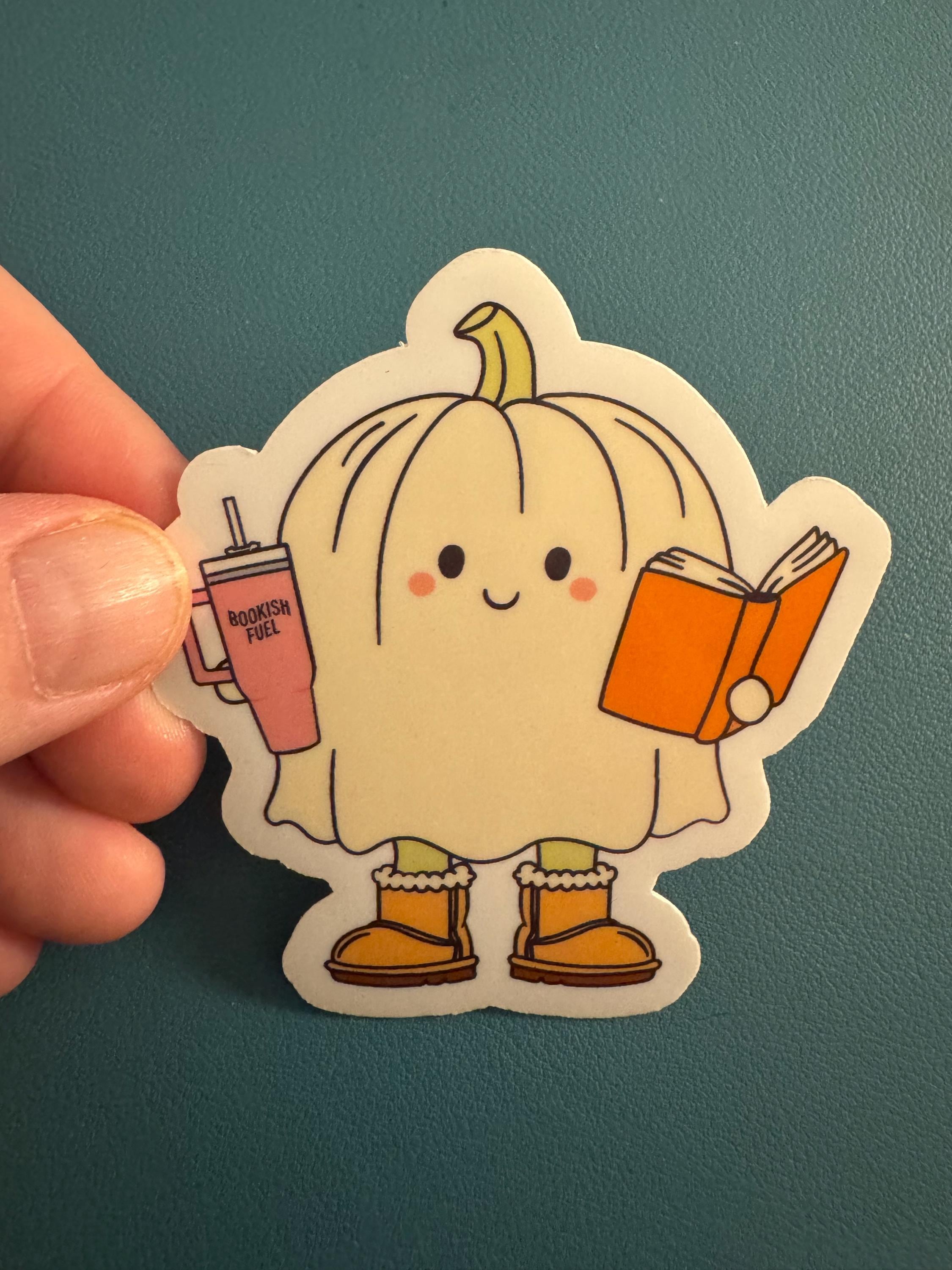 Ghost Reading a Book Waterproof Sticker, Iced Coffee Ghost, Spooky ...