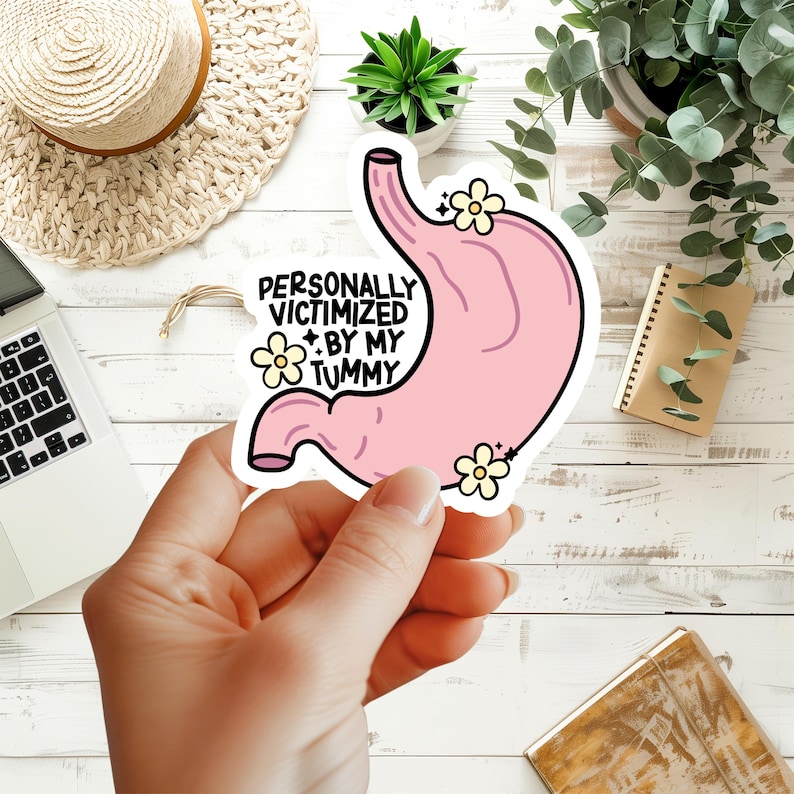 Personally Victimized By My Tummy Waterproof Sticker, Tummy Troubles Sticker, IBS, Gastroparesis Sticker, Ulcerative Colitis Sticker, IBD image 1