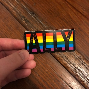 Gay Pride Ally Sticker, Rainbow Sticker, LGBTQIA+, Pride Month Sticker, Gift for Friend, Water Bottle Sticker, Waterproof Sticker