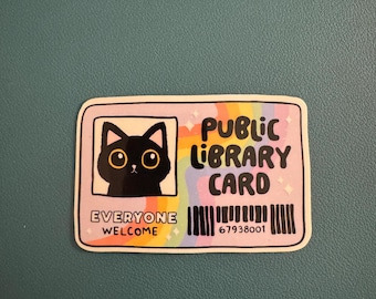 Public Library Card Waterproof Sticker, Black Cat, Read More Books, Vinyl Sticker