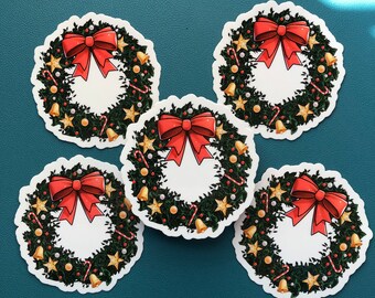 Ornate Christmas Wreath Waterproof Sticker, Merry Christmas Sticker, Holiday Gift, Christmas Sticker, Seasons Greetings, Stocking Stuffer