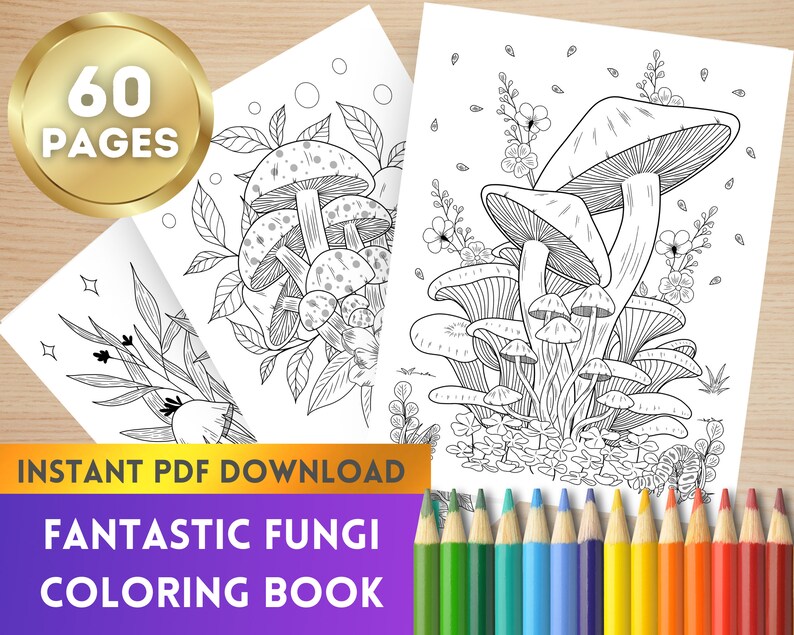 Mushroom Coloring Book for Stress Relief Mindfulness 60 - Etsy