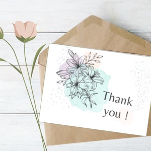 Afdrukbare bedankkaart / digitale bedankkaart / pastel / bloemen / cadeaubon / dank u / cadeau dank u / familiekaart