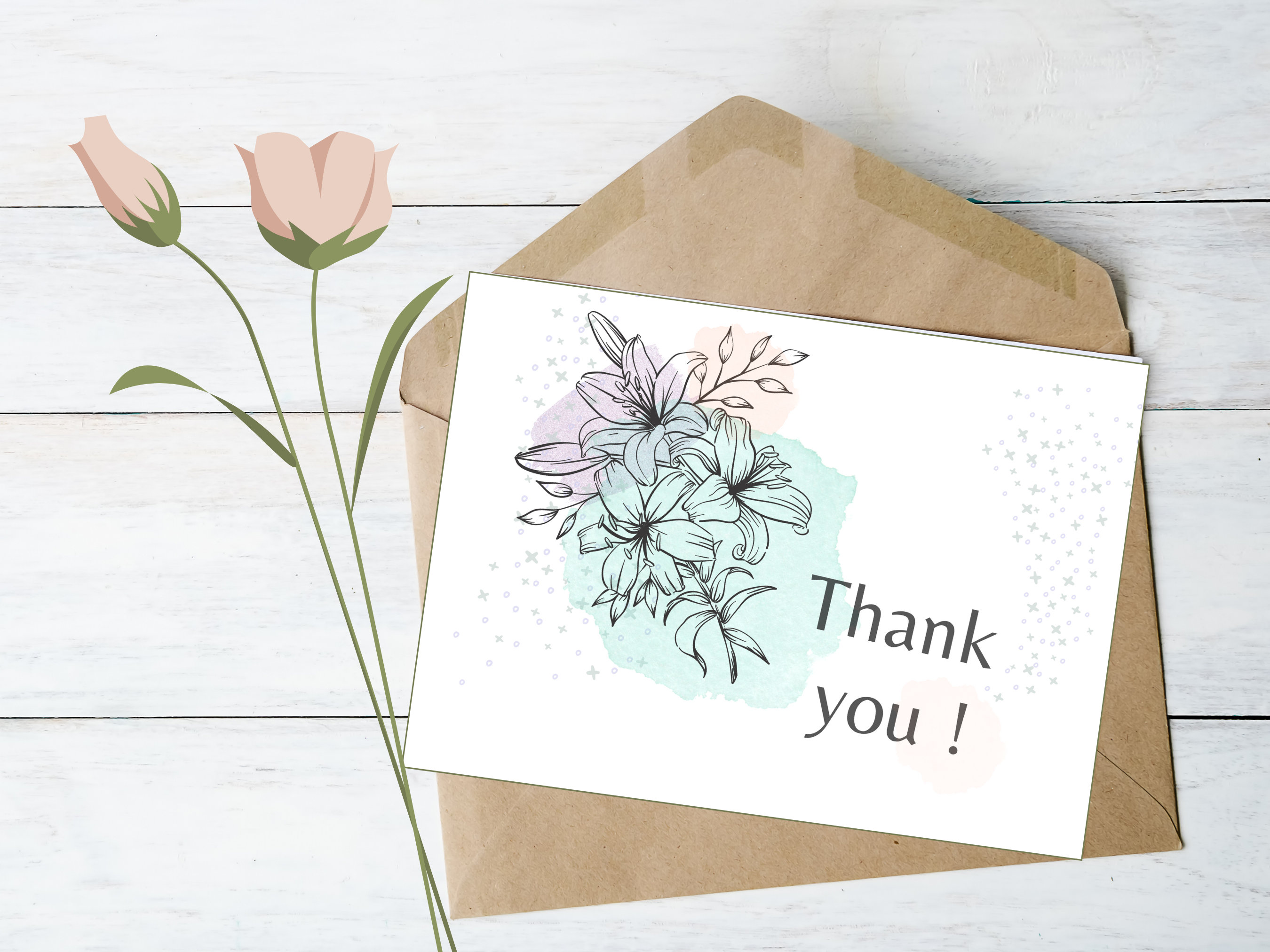 Printable Thank You Card / Digital Thank You Card / Pastel / Floral ...