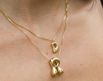 Collar con inicial, collar con letra personalizada de burbuja, collar con monograma inicial de oro 3D, letras de globo, regalo personalizado para ella