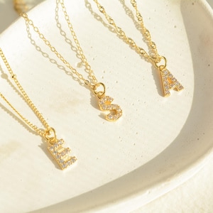 Personalized Tiny Letter Necklace Initial Diamond Necklace Gold Letter Pave Necklace Personalized Jewelry Gift for her Bridesmaid gift