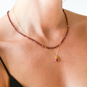 Small Bead Choker Red Garnet Gemstone Necklace Crystal Tiny Bead Choker Dainty Necklace Minimalist Valentines Gift for Her Birthday Gift