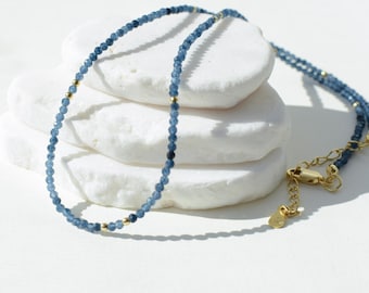 Sapphire Beaded Choker Tiny Navy Blue Gemstone Small Crystal Choker Minimalist Necklace Dainty Layering Bead Choker Gold Silver Gift Elegant