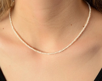 Dainty Choker Pearl Necklace Tiny Pearls Necklace Small Pearls 2 3 mm Seed Layering Necklace Thin Pearl Choker Elegant Gift for Her