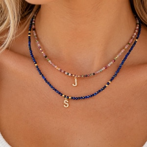 Tiny Bead Necklace Initial Custom Letter Choker Colorful Small Bead Necklace Personalized Minimalist Choker Dainty Crystal Bead Necklace