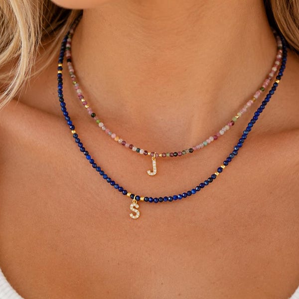 Tiny Bead Necklace Initial Custom Letter Choker Colorful Small Bead Necklace Personalized Minimalist Choker Dainty Crystal Bead Necklace
