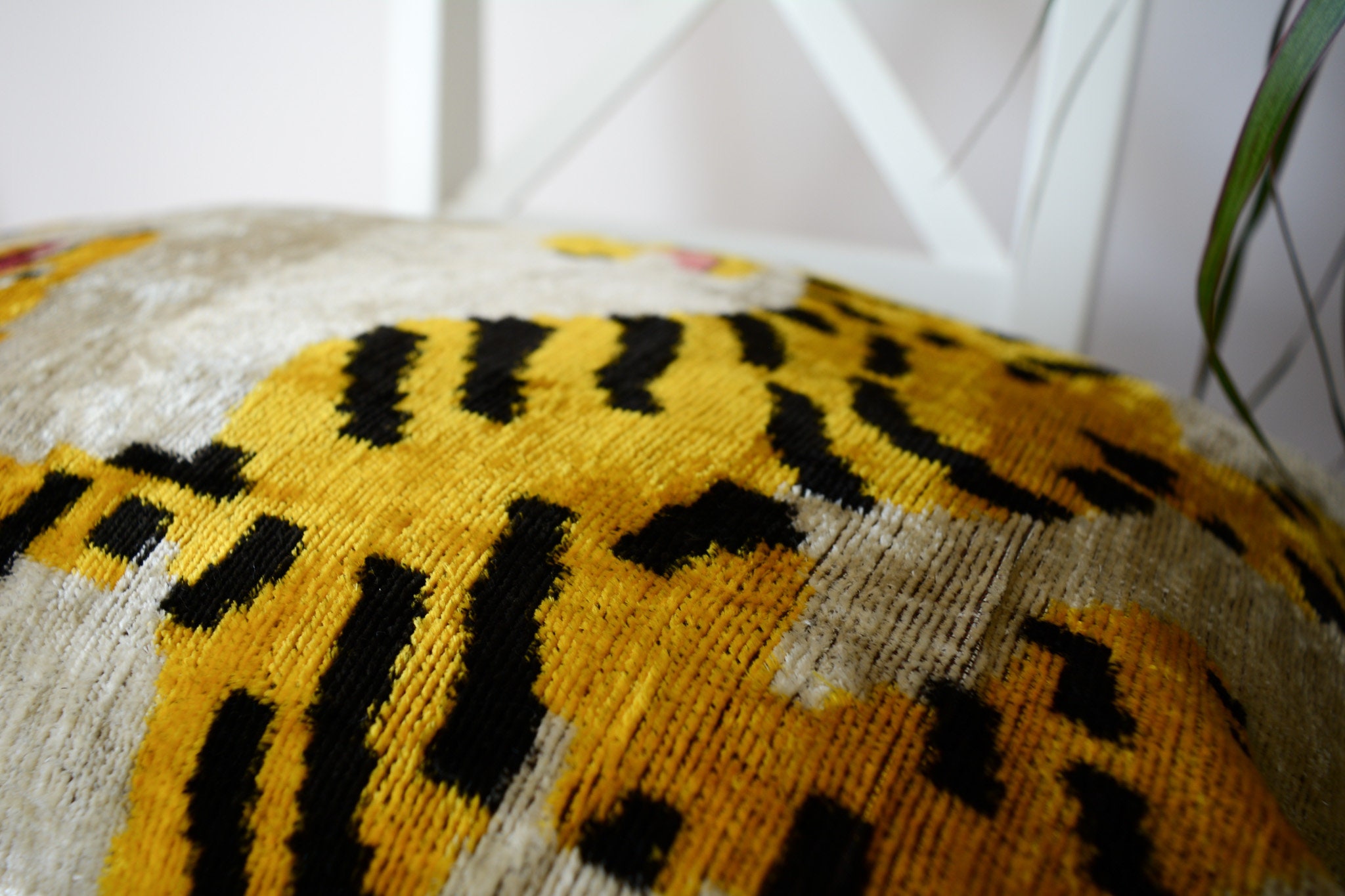 Tiger Silk Velvet Ikat Pillow Cover. Beige Gold Lumbar Pillow. Etsy