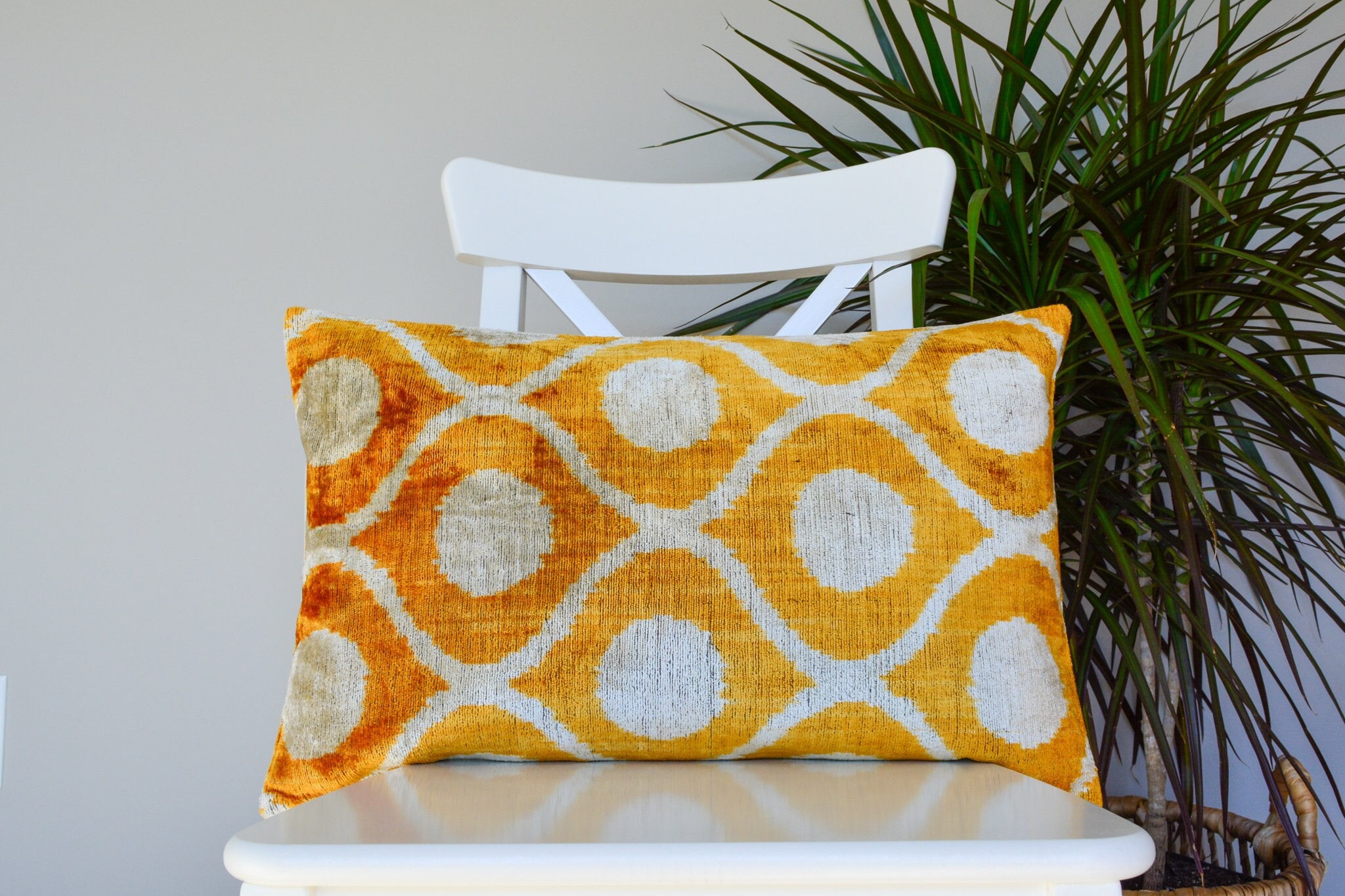 Orange Pillow Orange Beige Silk Velvet Ikat Lumbar Pillow Cover Etsy
