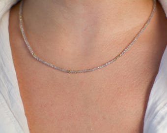 Labradorite Beaded Choker, 18k Gold Plated Silver Necklace