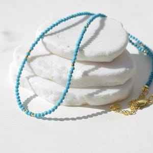 Turquoise small bead necklace tiny minimalist choker dainty crystal gold necklace for layering healing choker daily boho necklace gift