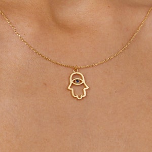 Gold Hamsa Necklace, Hamsa Jewelry, Evil Eye Necklace, Gold Evil Eye Necklace, Protection Necklace, Good Luck Gift, Christmas Gift for Her